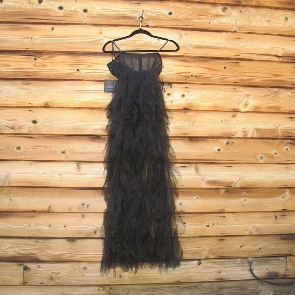 MAC DUGGAL 27532 Black Strapless Bustier Net Gown With Spiral Ruffles - Picture 10 of 13